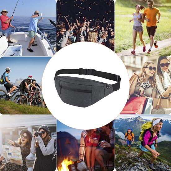 Reflective Waist Bag with Headphone Jack Zipper Closure Pockets Design Multi-purpose Style Belt Bag Running Accessory