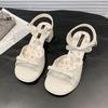 Gentle Bow Thick Heel Sandals Women's Summer New with Skirt Versatile One-word Belt Sandals
