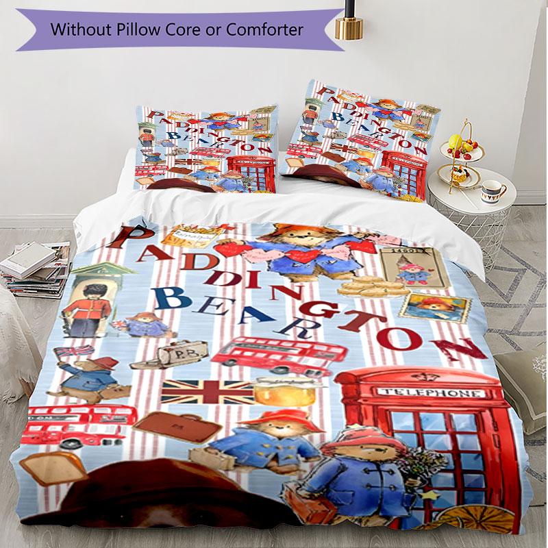 3pcs Duvet Cover Set (1*Duvet Cover + 2*Pillowcase, Without Core), Paddington Bear Print Soft All‑Season Bedding Set, Home Bedroom Decor Gift
