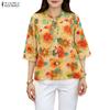 Women Casual Round Neck Half Sleeve Loose Floral Print Blouse