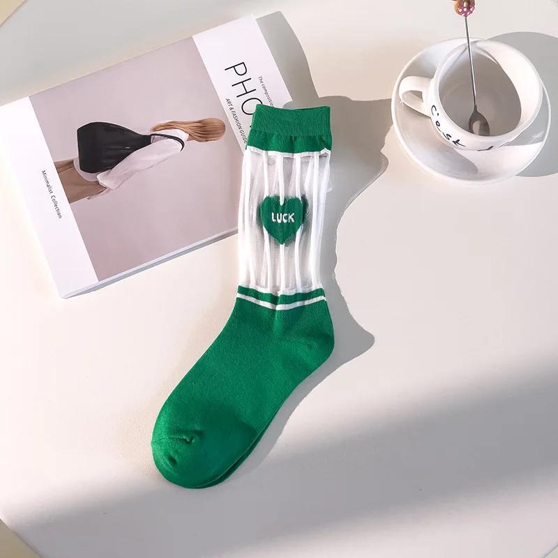 Lace Mesh Thin Green Crystal Silk Socks Glass Silk Socks Summer Ultra-Thin Transparent Woman Socks Casual Fashion Streetwear EUR 34-41