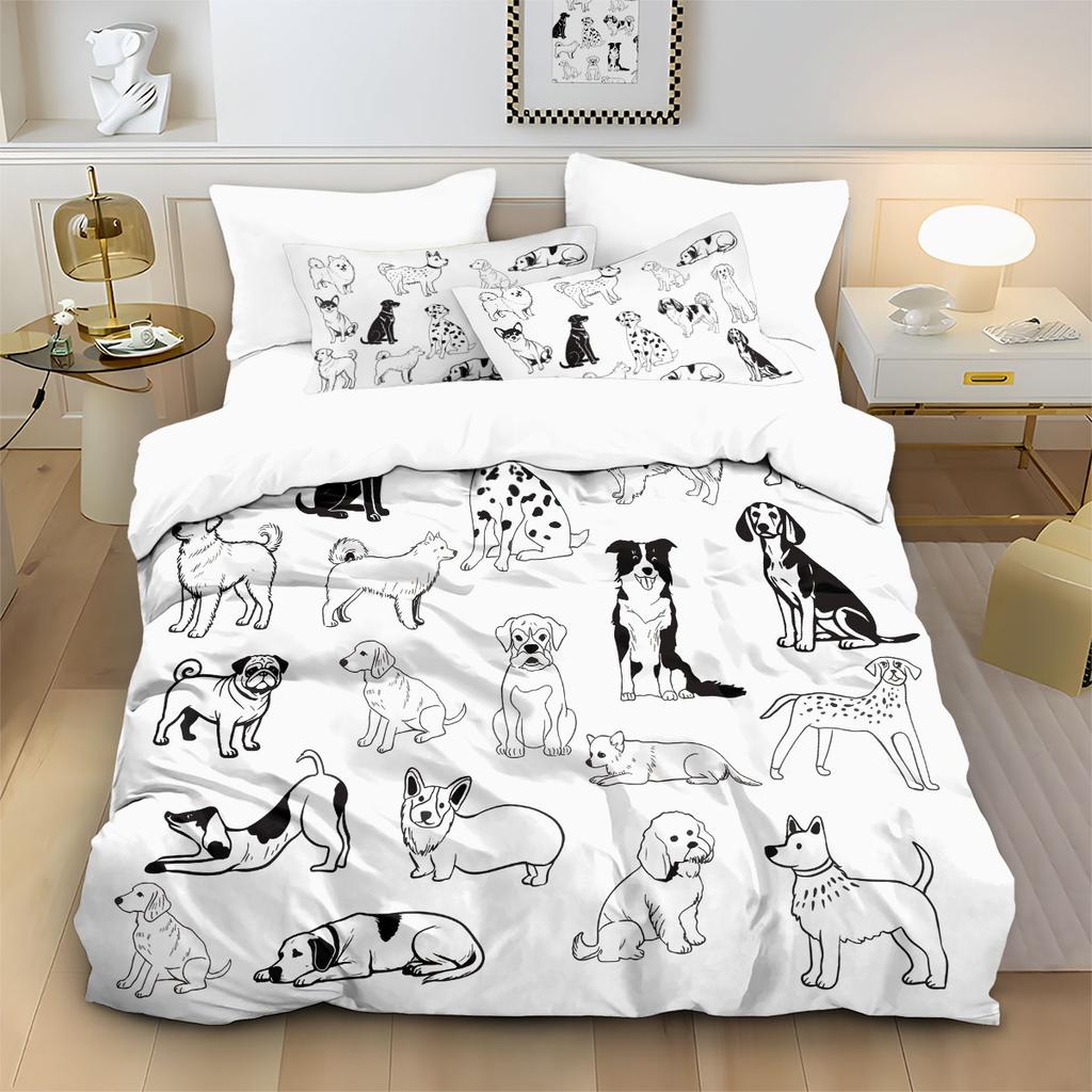 3pcs Cartoon Dog Print Soft Coreless Duvet Cover Set, Multi Size Bedroom Bedding Decoration, Machine Washable