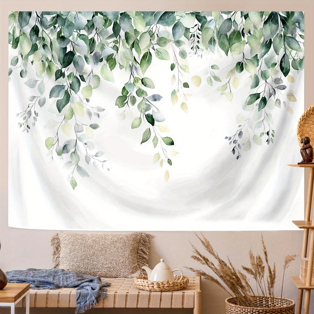 Boho Green Leaf Wall Hanging Tapestry,Watercolor Botanical Plant Art Decor Fabric, Soft Peaceful Ornament For Home Room Interior