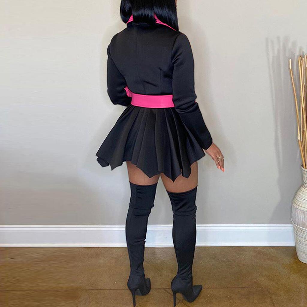 Mode Frauen verdickt Patchwork Langarm Bandage großen Revers Mantel Kleid