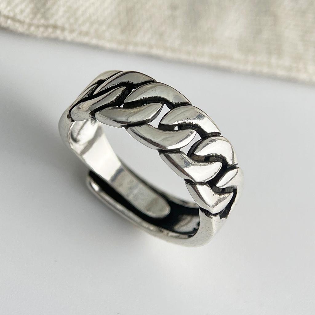925 Sterling Silver Rings For Women Geometric Fine Jewelry Finger Adjustable Simple Retro Chain Ring For Party Birthday Gift