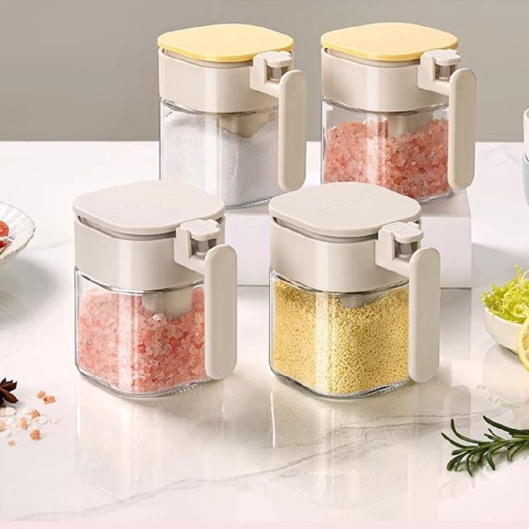 Condiment Jar Glass Spices Container with Lid and Spoon Airtight Seasoning Box Canister Pot Salt Pepper Sugar Bowl Gift