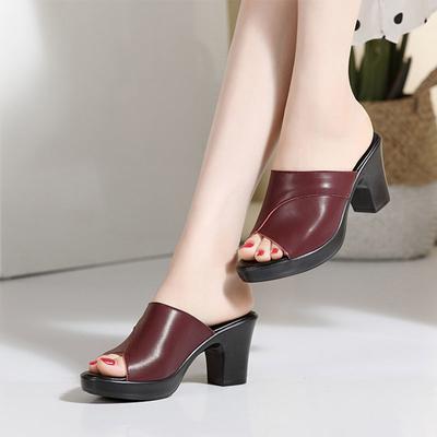 Sandalias de tacón cuadrado, zapatos de plataforma para mujer, zapatos de verano con tacón de bloque, sandalias de cuero para mujer, zapatillas de oficina de talla grande