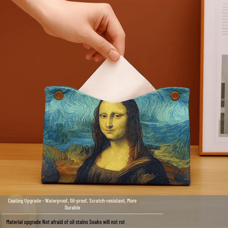 LIEI Light Luxury Oil Painting Rose Leather Tissue Box