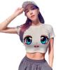 2026 Sommer Anime Print Kurzarm Crop Top - Betont die Brust, Design mit großen Augen
