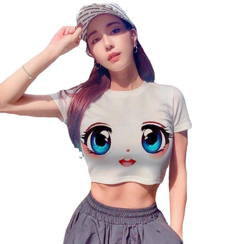 2026 Sommer Anime Print Kurzarm Crop Top - Betont die Brust, Design mit großen Augen