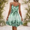Women Plus Size V Neck Strappy Sleeveless Floral Printed White Gathered Waist Flared Hem Dress