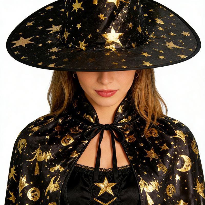 Gold Stamped Pumpkin Halloween Cape for Kids & Adults