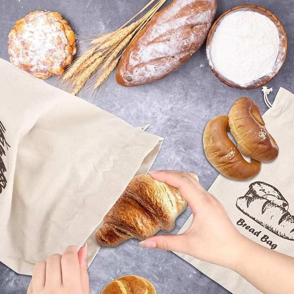 Reusable Linen Bread Bag Oxford Cloth Drawstring Bag Durable Bread Storage Bags  Kitchen Supplies