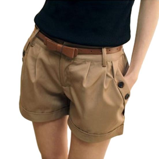 

Women Summer Shorts Pocket Solid Color Straight Button Decor Above Knee Length Daily Wear High Waist Casual Women Short Pants Female Clothes XL хакі