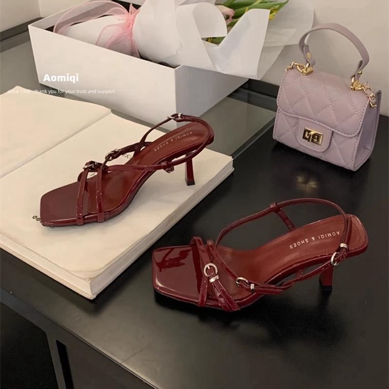 Fashion SUOJIALUN 2025 Summer New Brand Women Sandal Fashion Narrow Band Ladies Elegnat Gladiator Shoes Thin High Heel Dress Pumps Shoes