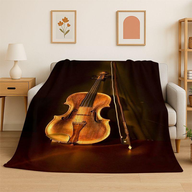 Rhythm Violin Cello Music Note Instrument Flannel Blanket Soft Throw Blanket for Bedroom Living Room Bed Travel Picnic Nap Cover