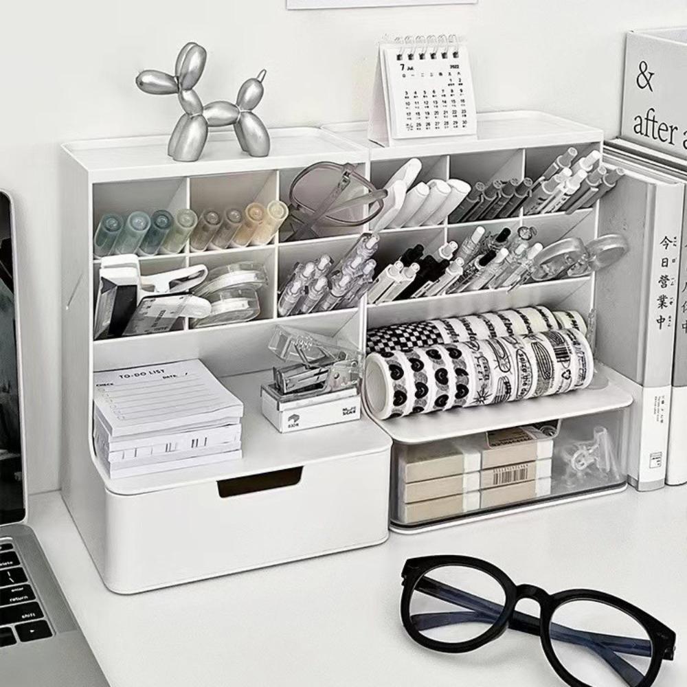 6-Grid Desktop Storage Drawers Oblique Insertion Large Capacity Oblique Pen Holder Solid Color Space-saving