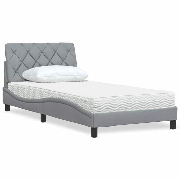 VidaXL Lit avec matelas gris clair 100x200 cm tissu 3310720