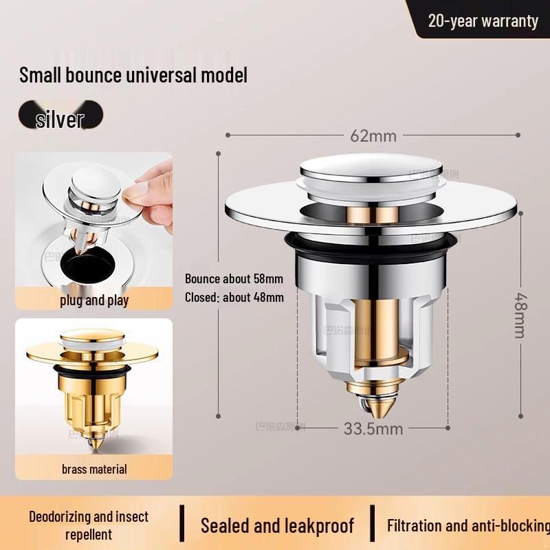 Универсальная всплывающая пробка для слива с защитой от запаха для умывальников и раковин