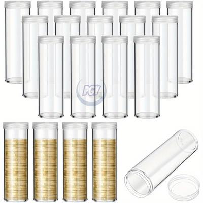 20pcs Clear Coin Storage Tubes with Airtight Screw Cap Heavy-Duty Transparent Organizer Tube Crushproof Dustproof Coin Organizer
