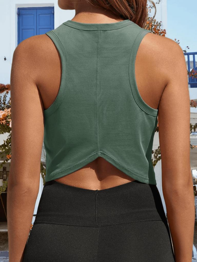Women's Racerback Cropped Tank Top Sleeveless Crew Neck Yoga Workout Shirt