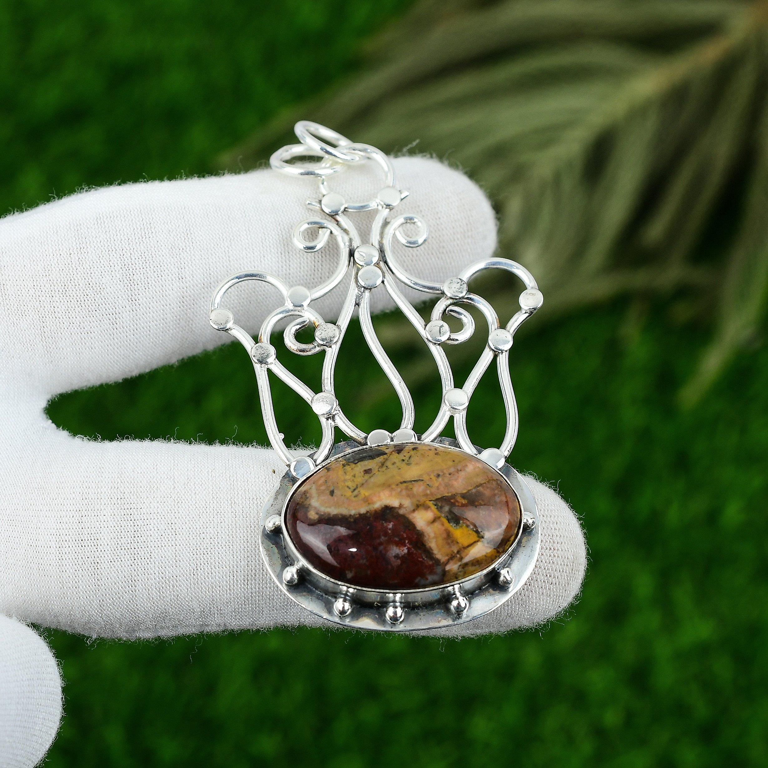 

Sterling Silver Oval Natural Mookaite Daughter Wedding Art Deco Birthday Pendant