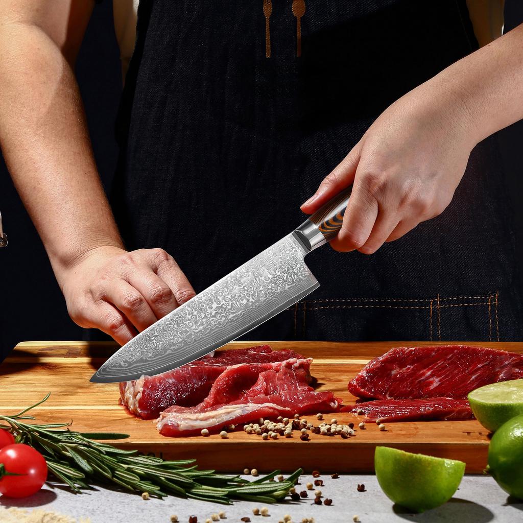 Japanese Damascus Chef Knife 7.5Inch- VG10 Steel, Ergonomic Pakkawood Handle, Professional Kitchen Knife for Meat & Vegetable Cu