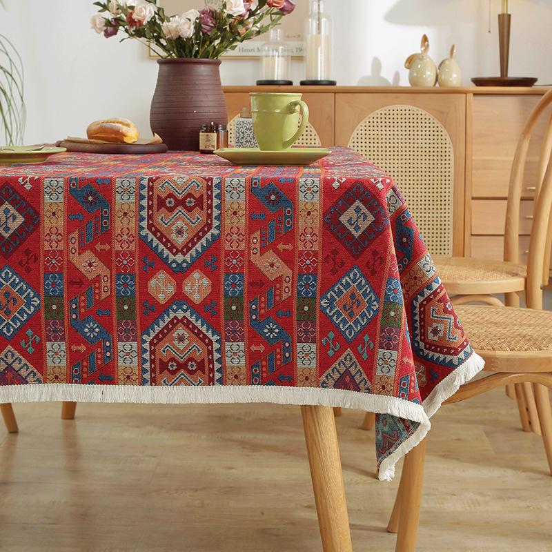 Thick Cotton Linen Tablecloth American Retro Bohemian Ethnic Geometric Jacquard Dining Table Cover