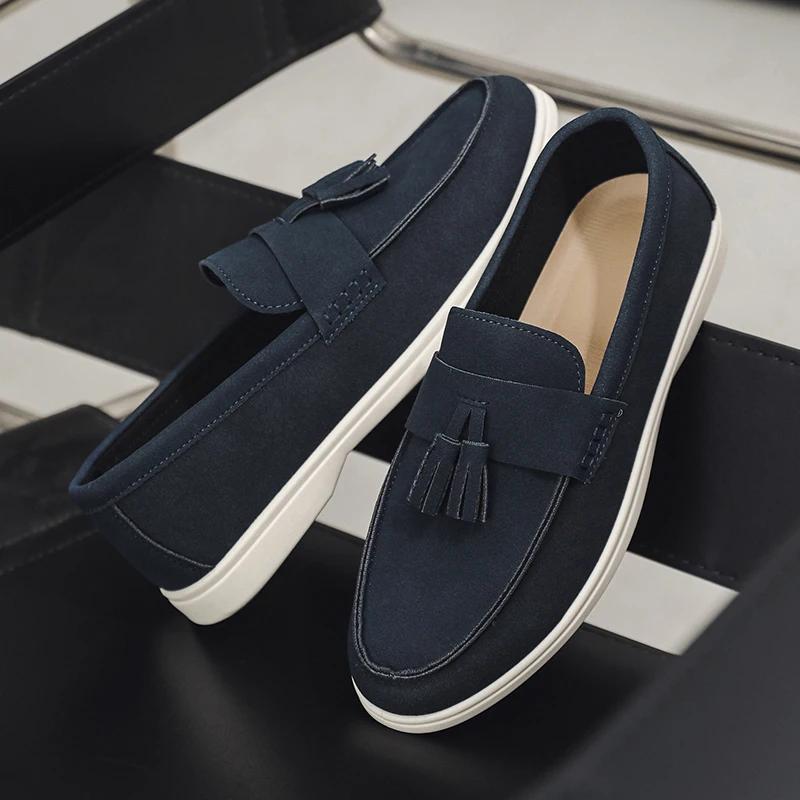 Men's Shoes 2025 New Model, Liu Su Le Fu Shoes, Men's Suede Lightweight Breathable Flat Shoes, Fashionable Casual Flat Shoes