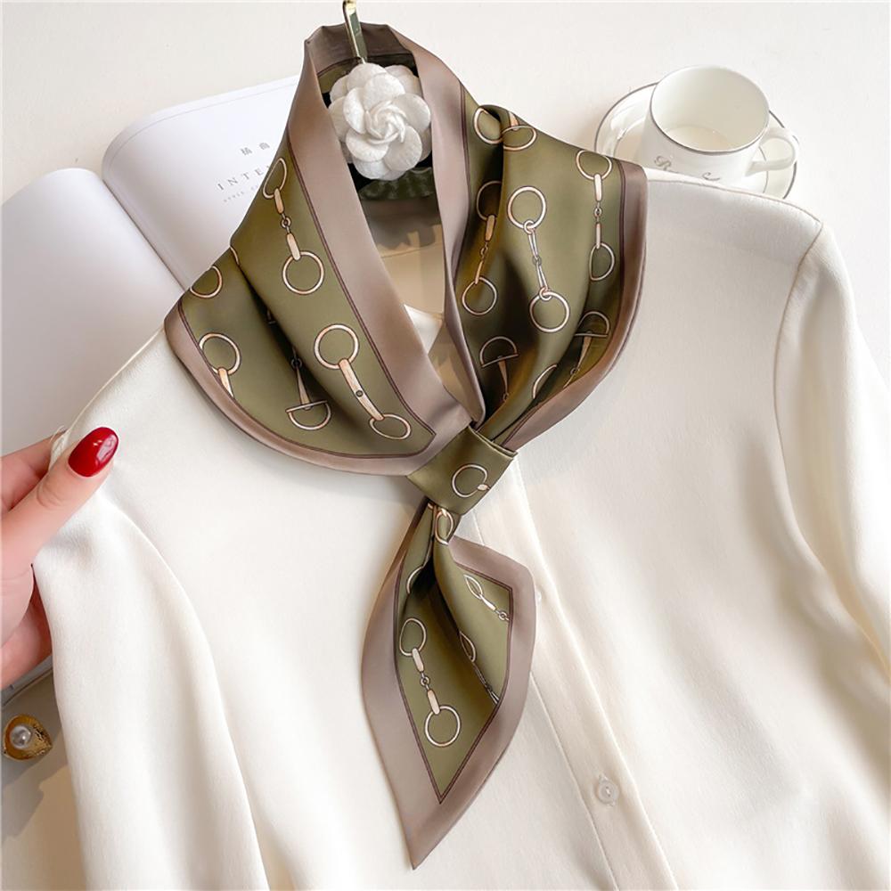 New Elegant Women's Slender Scarf Soft Satin Lightweight Chic Print Design for Spring Summer Versatile Neck Collar Accessory