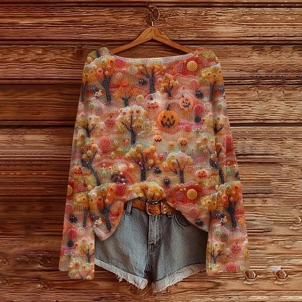Women's Fashion Round Neck Long Sleeve Pullover Faux Sweater Knitted Pullover Top