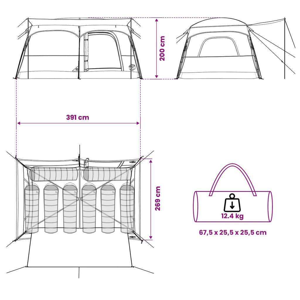 Family Tent with Roof Olive Green 380 x 260 x 190 cm Polyester