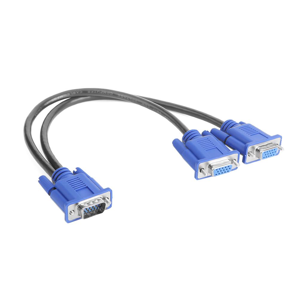 

VGA Splitter Cable 1 Computer to Dual 2 Monitor Adapter Y Splitter Male to Female VGA Wire Cord for Laptop Desktop PC синий