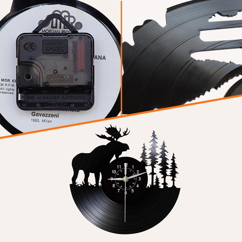 Elk Vinyl Wall Clock Vintage Black Creative 12 Inch Wall Clock Creative Bedroom, Living Room, Animal Theme Decoration