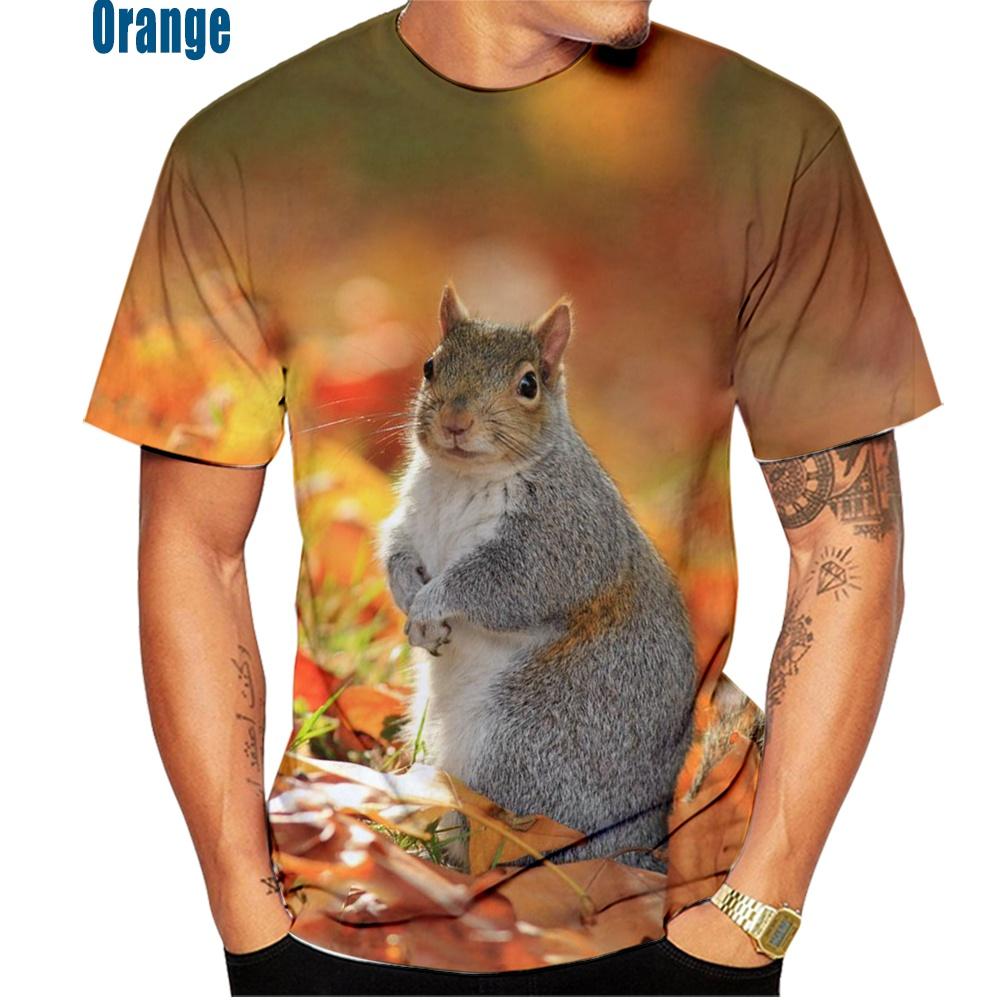 New Men Squirrel Printed T-Shirt Casual Round Neck Short Sleeved Fashionable Summer Men's Breathable T-shirt