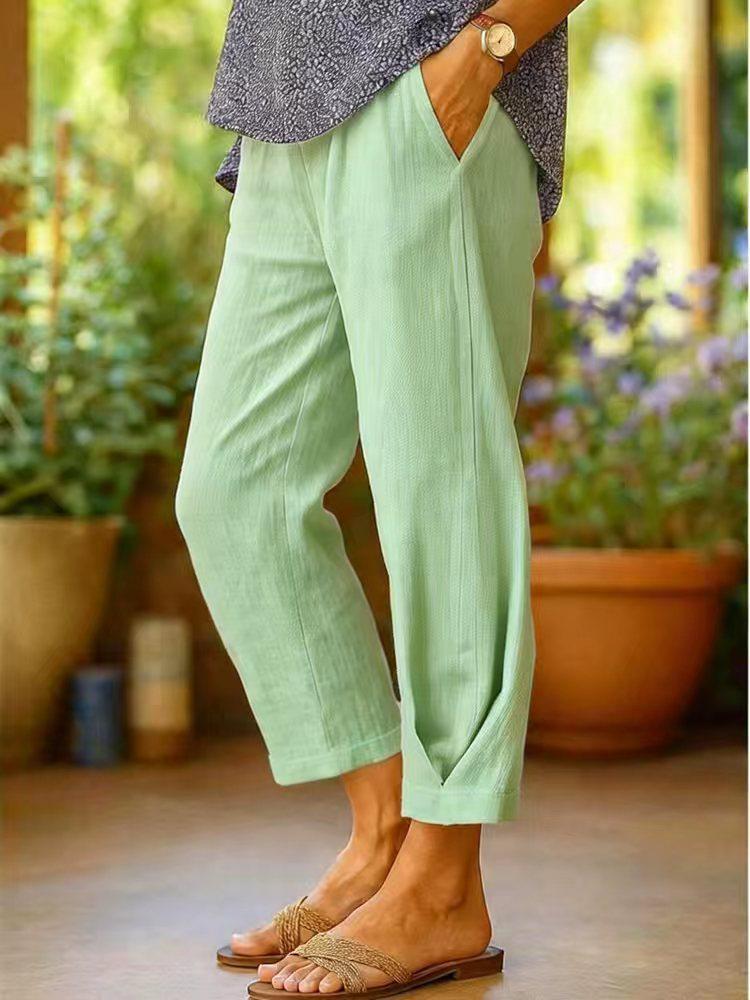 Women s Cotton Linen Elastic Waist Straight Pants Large