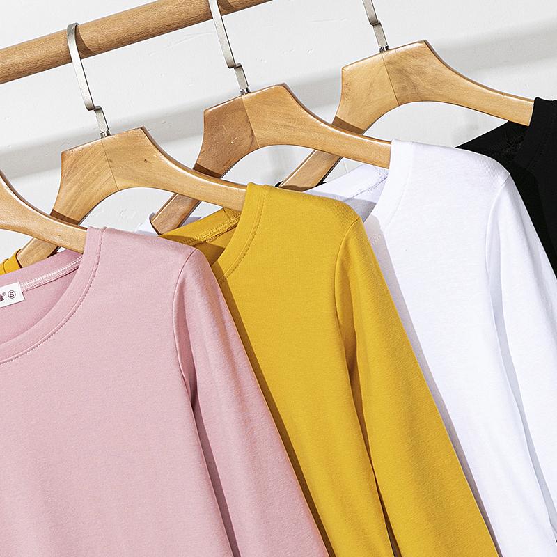 Women Cotton White T-Shirt Long Sleeve Lady Tops Slim Female Clothes