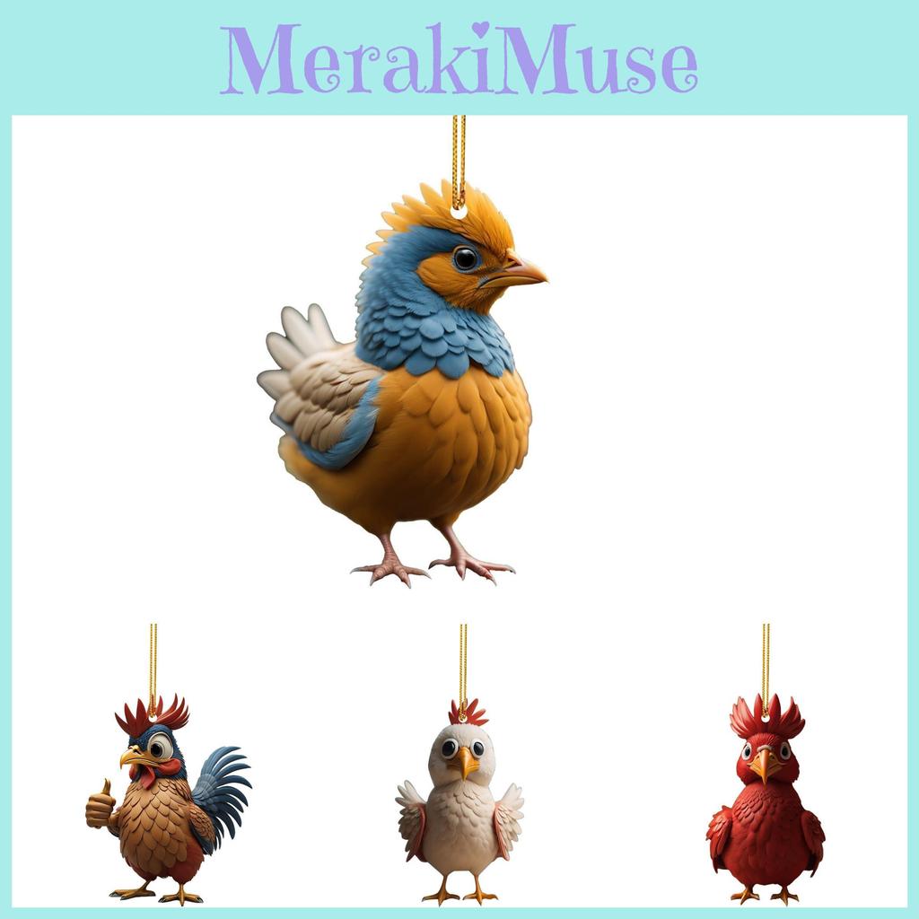 Adorable Acrylic Christmas Cartoon Chicken Car Pendant For Festive Holiday Decor