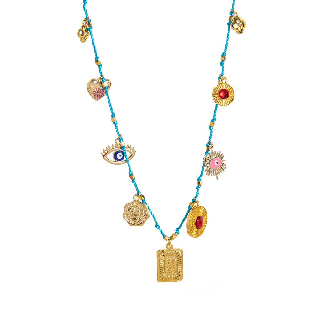 Geometric Copper Pendant Necklace With Colorful Dangle Charms For Unisex Fashion Accessory