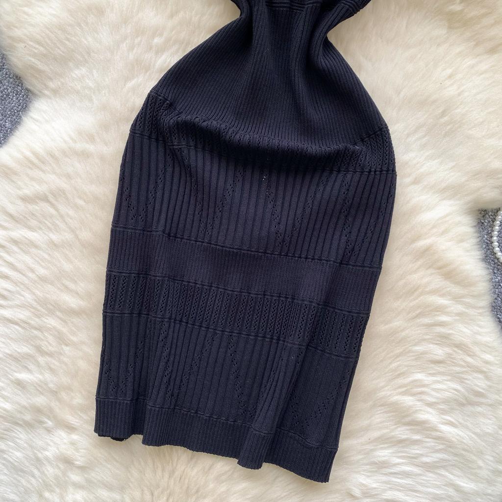 Verano Mujer Cuello con Cuentas Suéter de Punto sin Mangas Y2K Mini Corto Ajustado Vestidos de Vaina