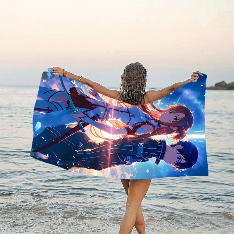 1pc Sword Art Online2 Beach Towel, Beach and Seaside Swimming Pool Equipment, Fashion Pattern, Rectangular, Travel Essentials