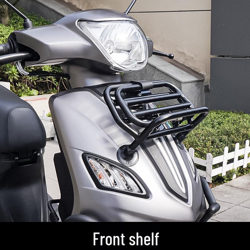 Qianjiang Qiaoyue 110 Front & Rear Bumper Guard, Exhaust Pipe Guard, Backrest, and Luggage Rack Accessories.