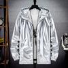 Herren Kapuzenjacke Glänzende Oberfläche Reißverschluss Einfarbig Slim Fit Wasserdicht Frühling Herbst Elastische Bündchen Mantel Streetwear