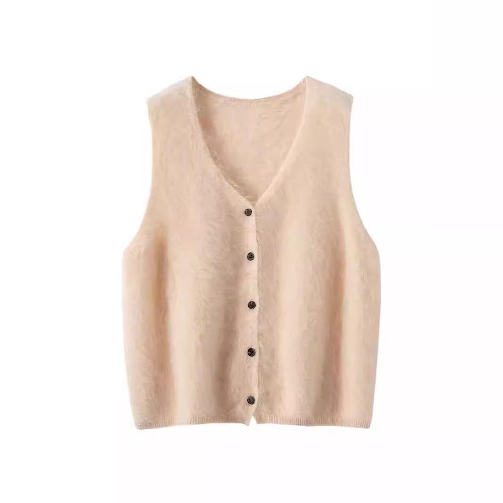 Women's 100% Cashmere Brushed V-Neck Vest Top - Autumn/Winter Layering Essential