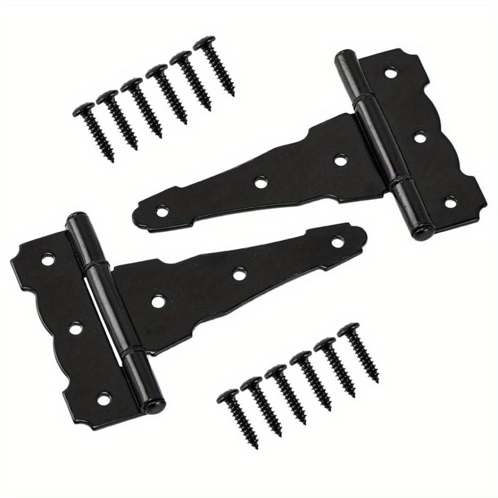 2pcs Decorative T Strap Hinge 4 Inches Black Shed Storage Gate Strap Hinge Barns Door Tee Hinges with Screws