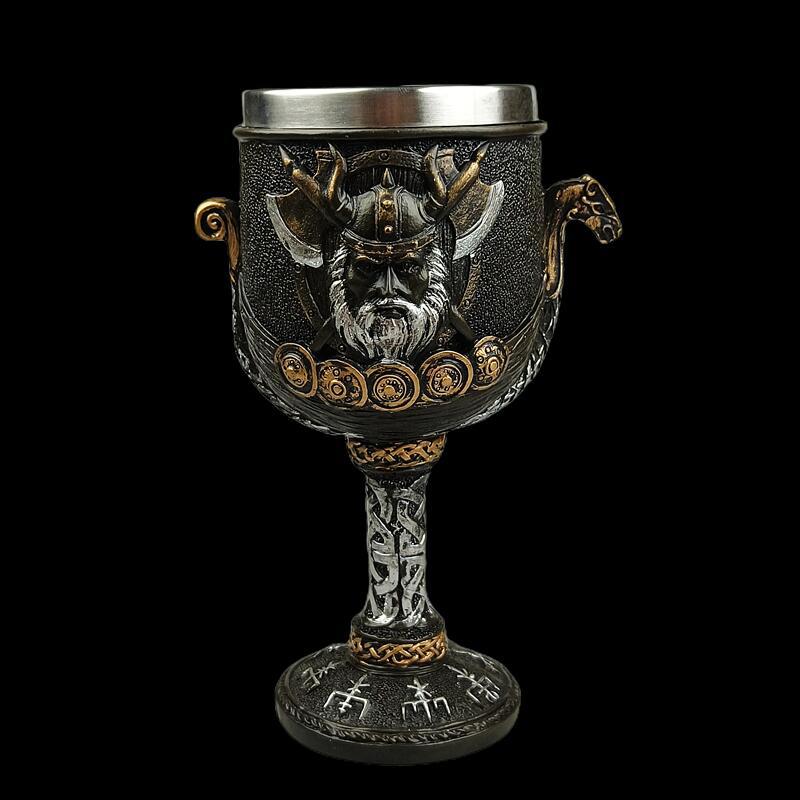 1pc Medieval Retro Norse Mythology Viking Goddess Stainless Steel Resin High Footed Cup Viking Pirate Bar Beer Cup