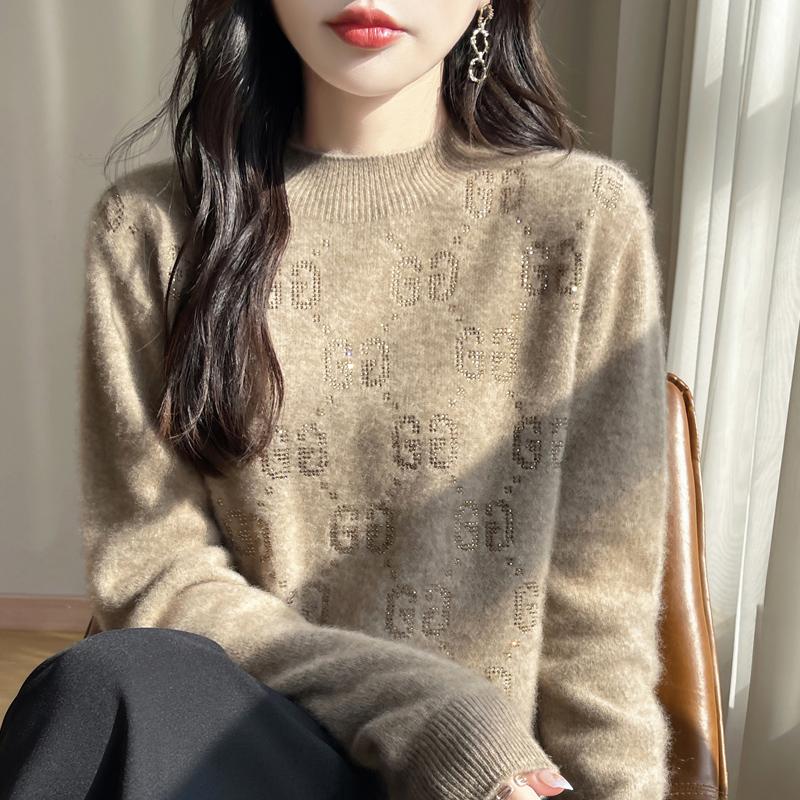 Damen Kaschmirpullover Qinghe Kaschmir 30% Kaschmir 70% Wolle Herbst- und Winterpullover warm und modisch