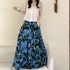 Sweet floral cake skirt female summer high waist A-fold skirt temperament fairy skirt gentle cotton and silk nightdress