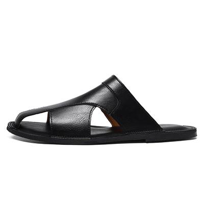 Men's Summer New Genuine Leather Slippers Rubber Soles Outdoor Casual Slippers Slip On Flat Bottom Large Shoes 38-47