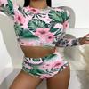 Women's Split Body With Bra Pads No Steel Bra Printed Zipper Swimsuit Long Sleeve Swimsuit